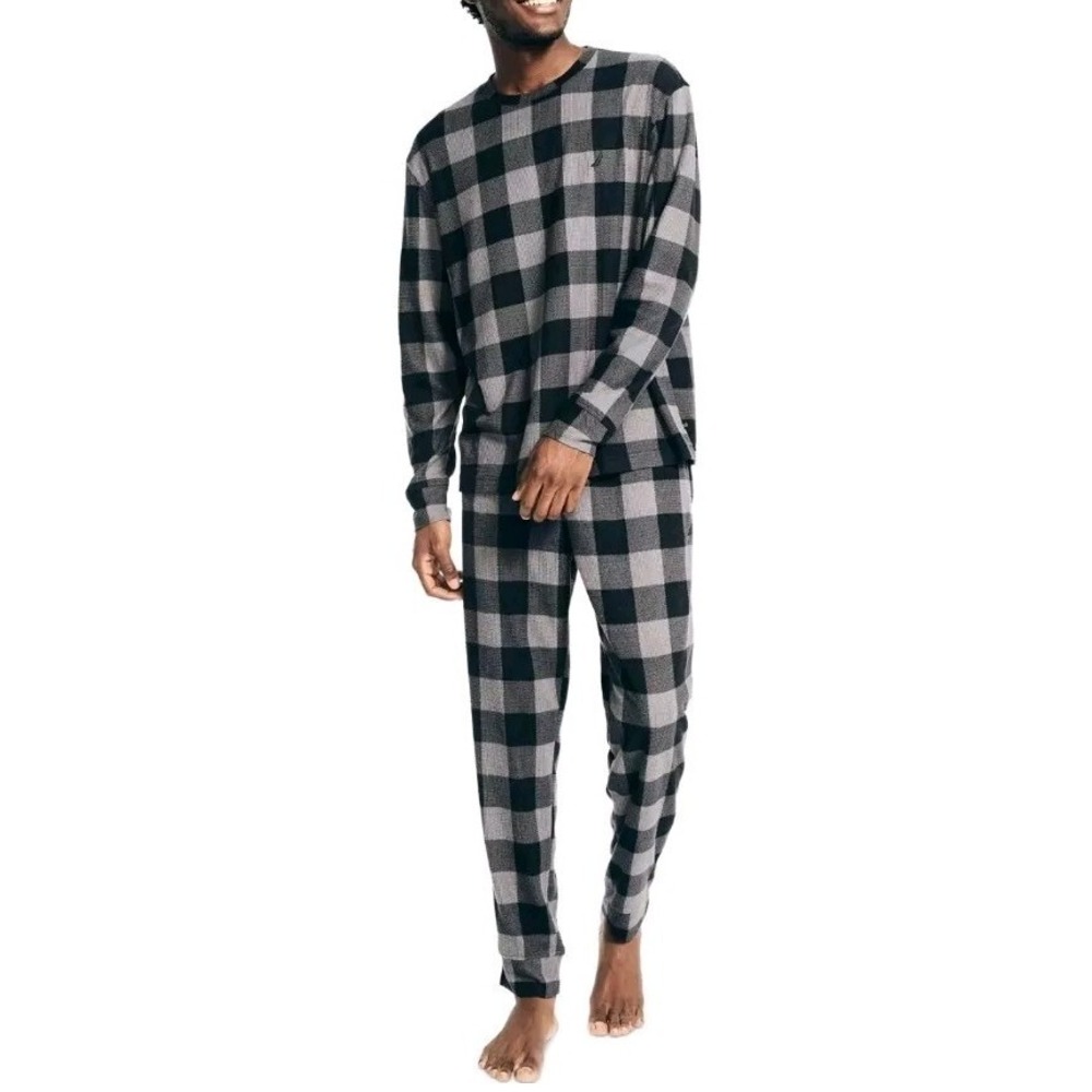 Nautica Men's XL Pajama Set L/S Crew Tee and Pants Waffle Knit Plaid MSRP $98